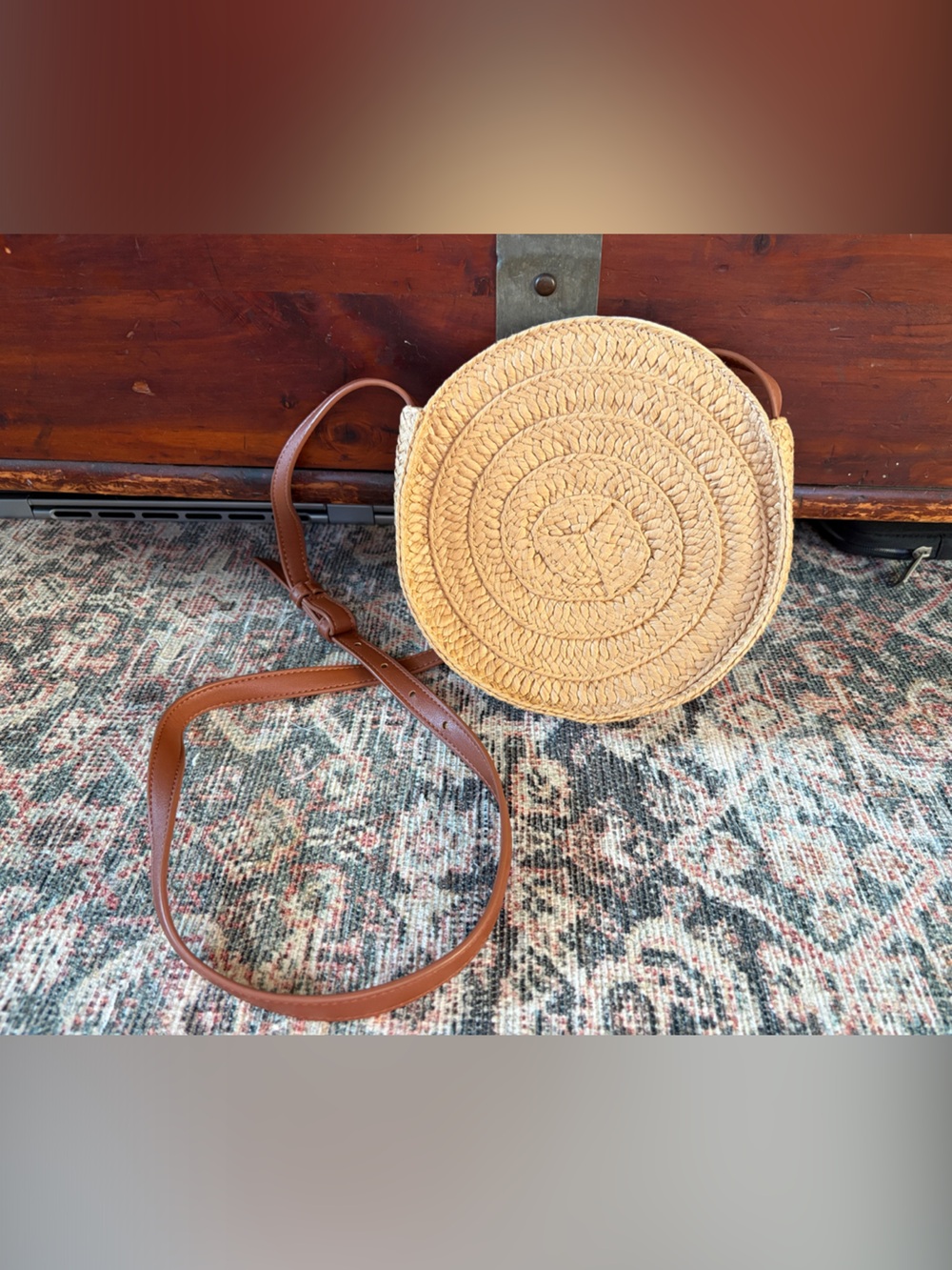 Woven Crossbody Bag with Brown Leather Strap